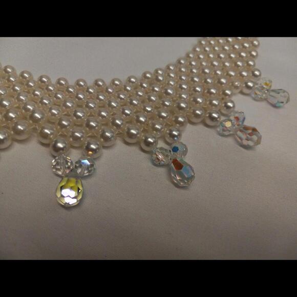 Classic  Faux Pearl 6 Tiered Choker with Crystal Drops - Picture 4 of 9